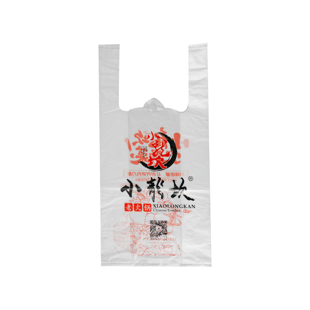 Custom Ecofriendly Cornstarch Based Plastic T-shirt Carry Bag for shopping 