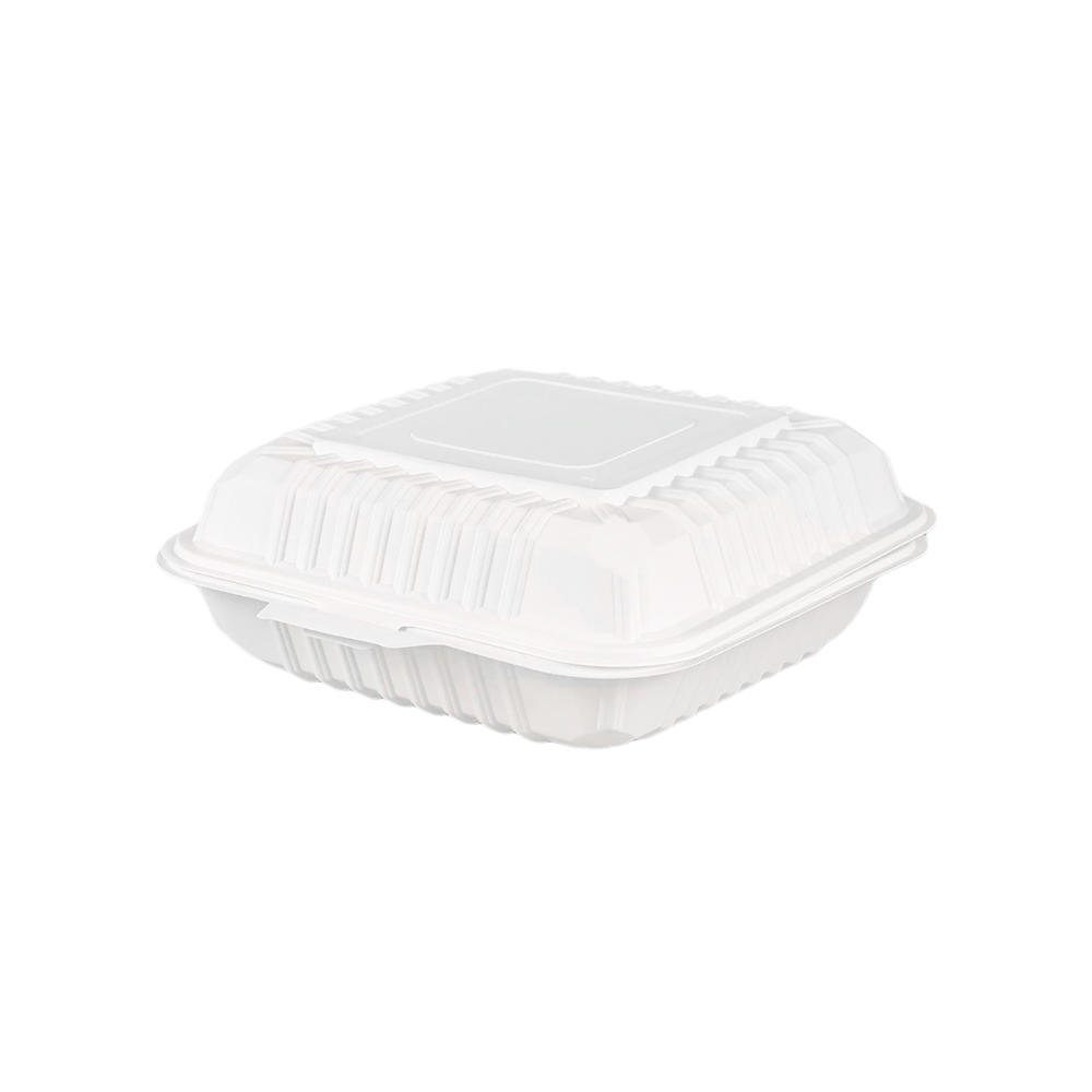 8 x 8 Inch Bioplastic Cornstarch Disposable Clamshell Food Container Box WFH-42